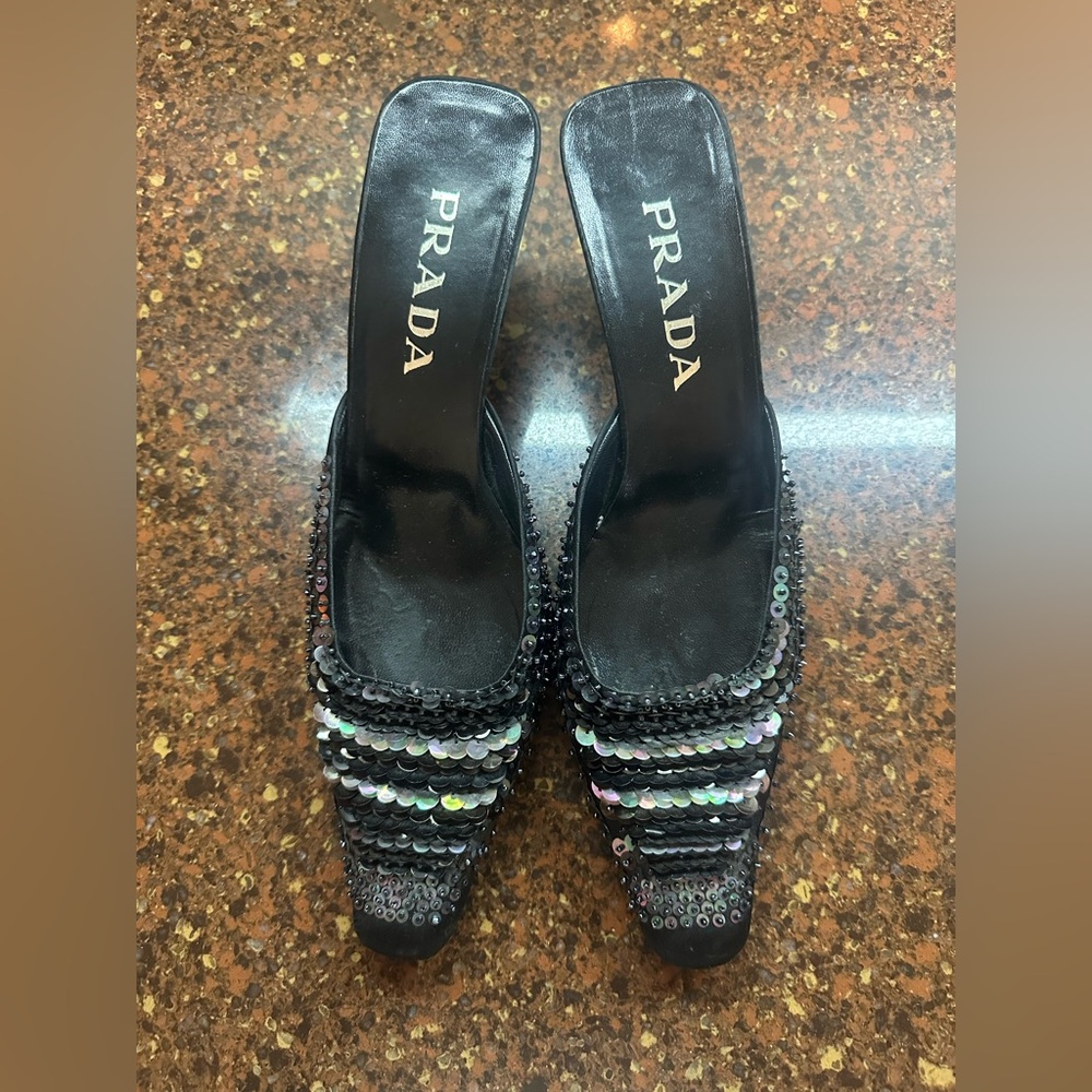 Prada Black Leather Mules with Chunky Design